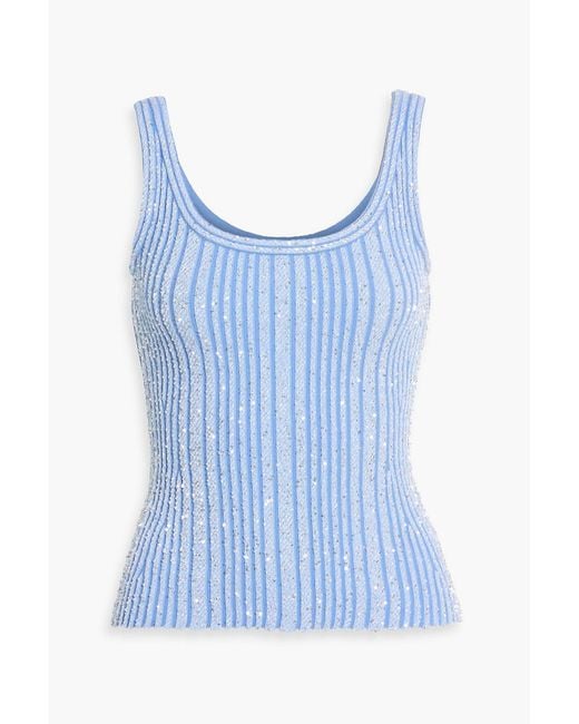 Missoni Blue Sequin-Embellished Ribbed-Knit Tank