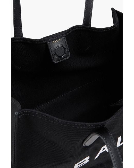 Bally Black Bar Printed Leather And Canvas Tote