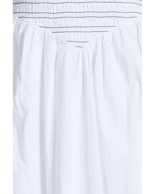 Ganni White Shirred Cotton-Blend Poplin Midi Dress