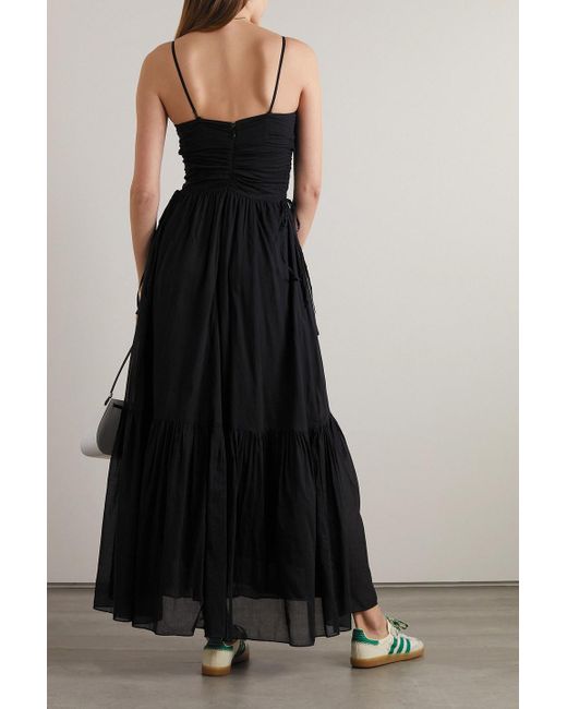 Isabel Marant Black Giana Ruched Cotton-voile Maxi Dress