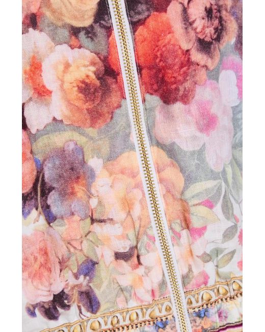 Camilla White Embellished Floral-print Linen Bomber Jacket