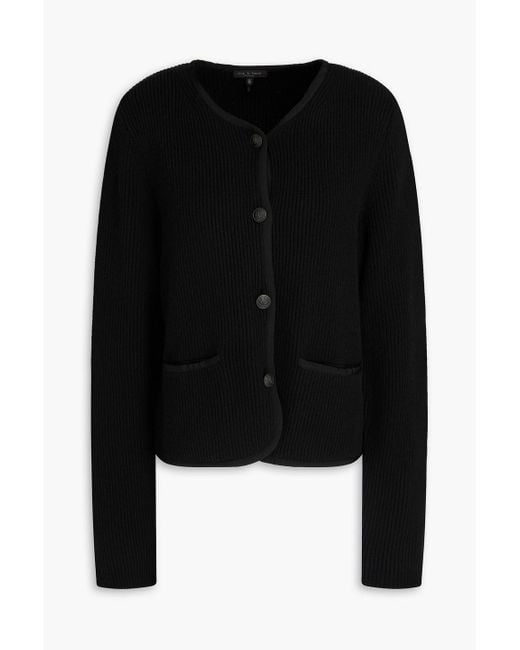 Rag & Bone Black Nancy Ribbed Merino Wool-Blend Cardigan