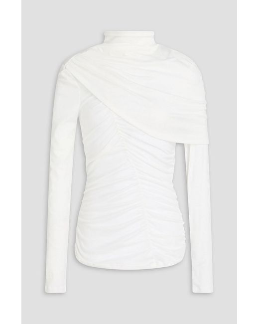 Magda Butrym White Ruched Layered Cotton-jersey Turtleneck Top