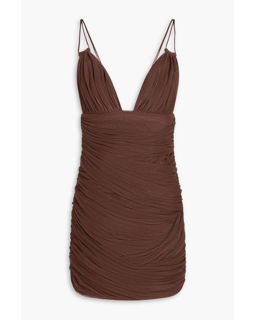Dolce & Gabbana Brown Ruched Mesh Mini Dress