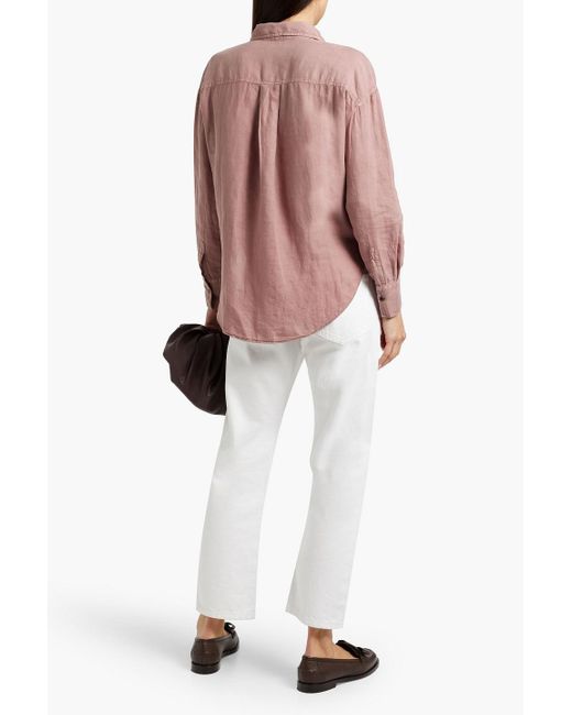 Brunello Cucinelli Pink Bead-Embellished Linen And Cotton-Blend Shirt