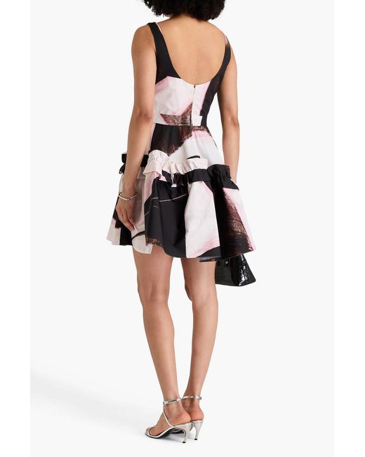 McQueen White Ruffled Printed Cotton Mini Dress