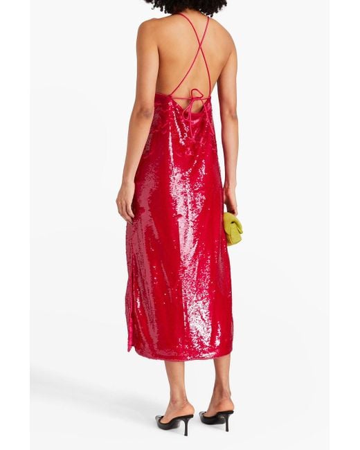 Ganni Red Kleid aus satin mit pailletten