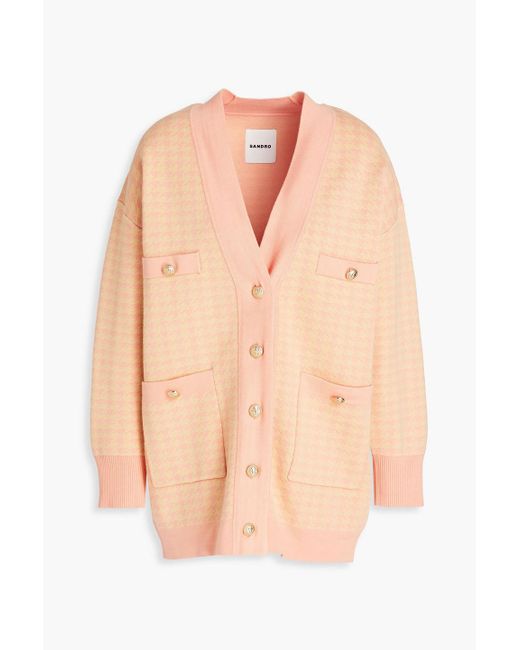 Sandro Pink Dane Houndstooth Knitted Cardigan
