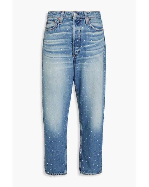 Rag & Bone Blue Alissa Cropped Crystal-embellished Boyfriend Jeans