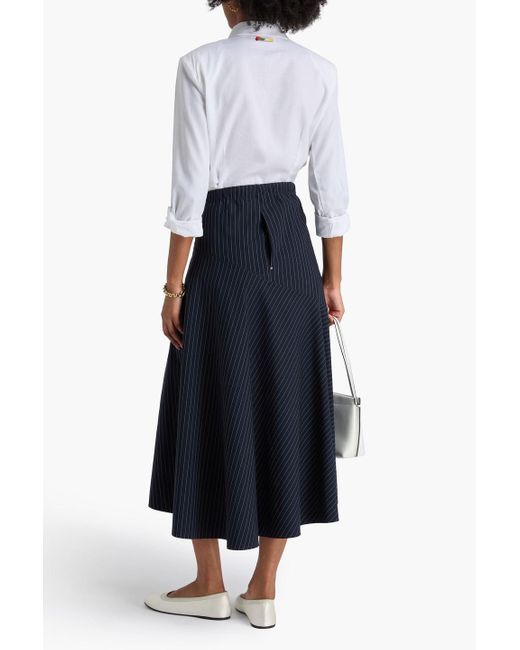 High Blue Draped Pinstriped Stretch-Jersey Midi Skirt