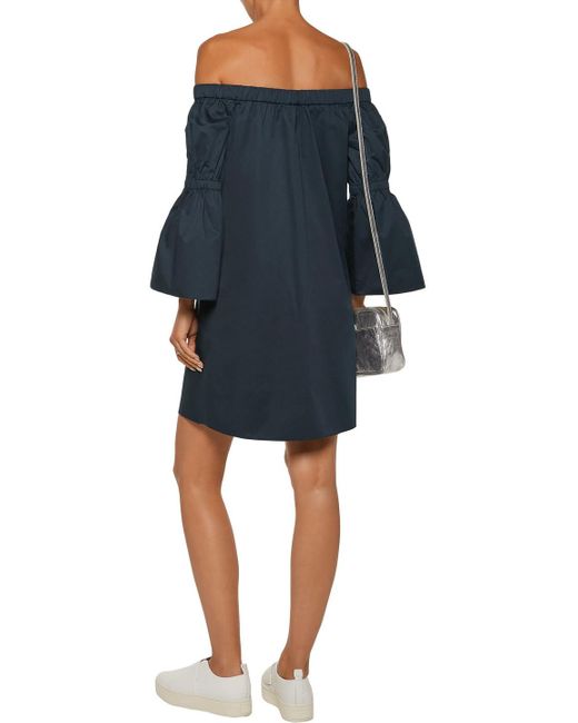 Tibi Blue Off-The-Shoulder Cotton-Poplin Mini Dress