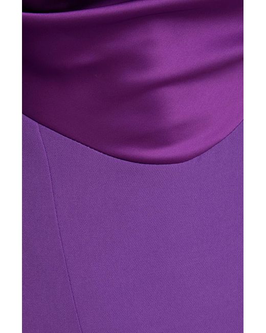 Rhea Costa Purple Kylie Off-the-shoulder Satin-trimmed Crepe Gown