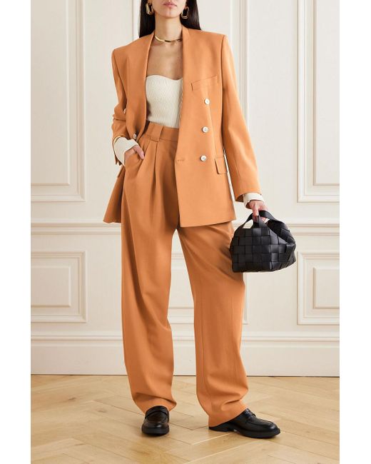 Petar Petrov Orange Pleated Stretch-Wool Wide-Leg Pants