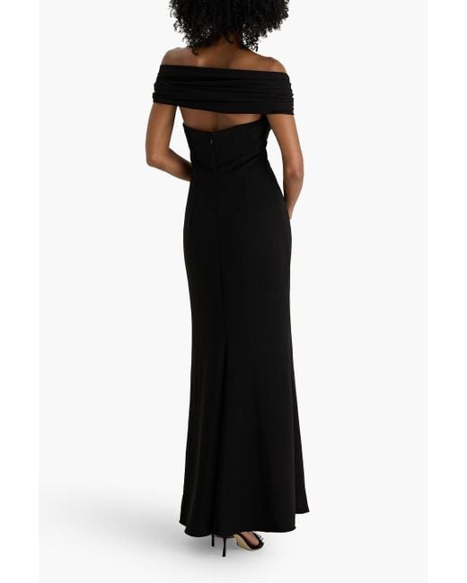 Badgley Mischka Black Off-The-Shoulder Cutout Crepe Gown