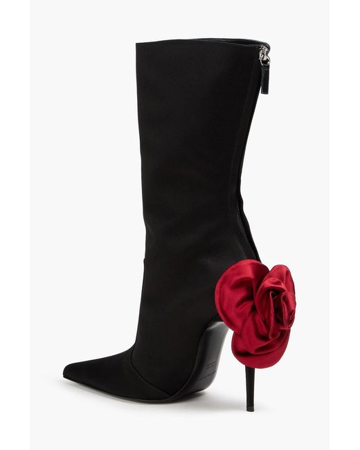 Magda Butrym Black Floral-appliquéd Satin Ankle Boots
