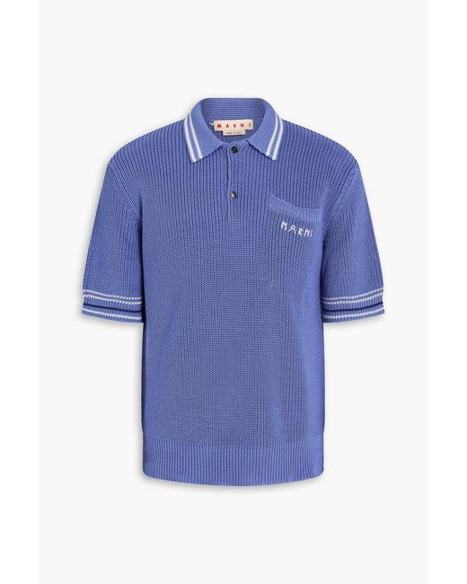 Marni Blue Ribbed Cotton Polo Shirt for men