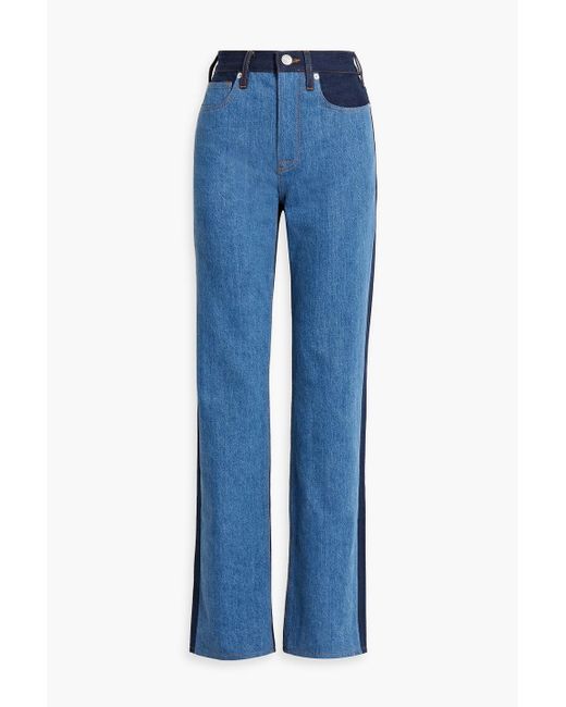 FRAME Blue Le Jane Two-tone High-rise Straight-leg Jeans