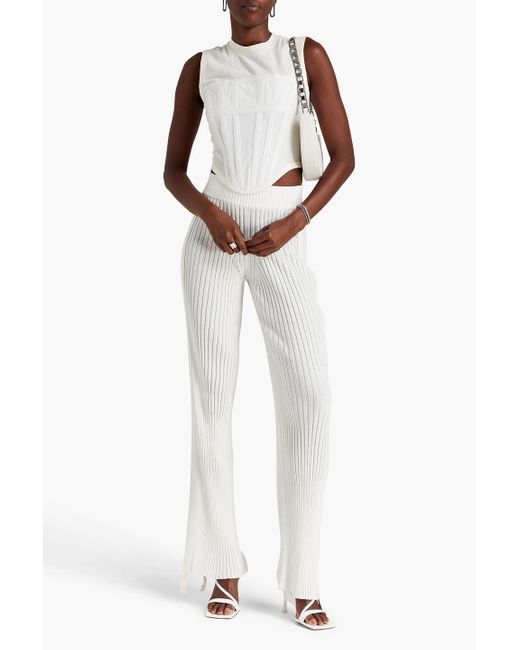 Dion Lee White Ribbed Cotton-blend Flared Pants