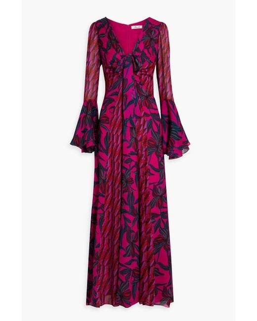 Diane von Furstenberg Red Selena Printed Chiffon Maxi Dress