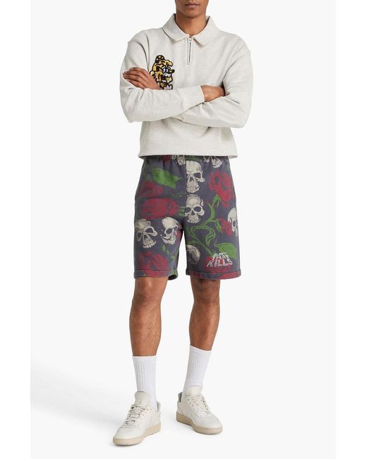 GALLERY DEPT. Blue Printed Cotton-Fleece Shorts for men