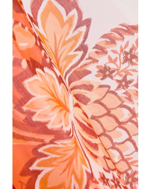 Farm Rio Orange Cutout Floral-Print Cotton-Voile Blouse