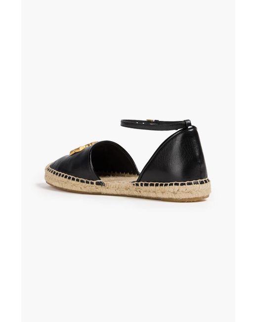 Tory Burch Black Eleanor Embellished Leather Espadrilles