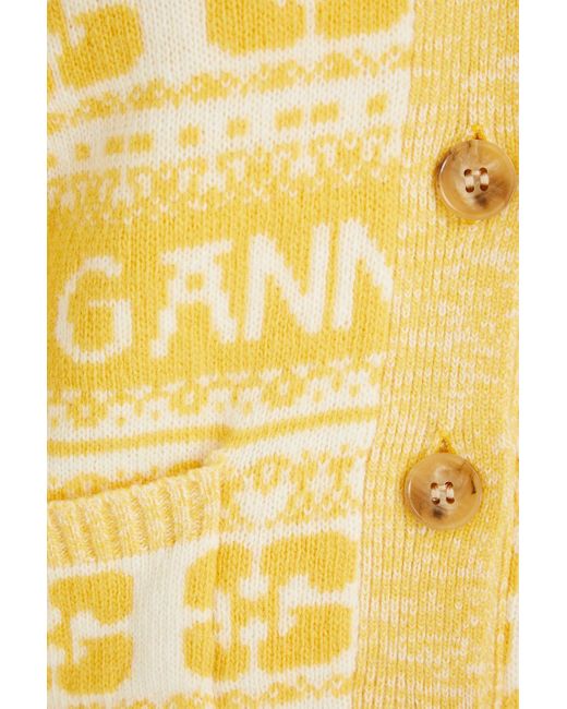 Ganni Yellow V-neck Knit Cardigan