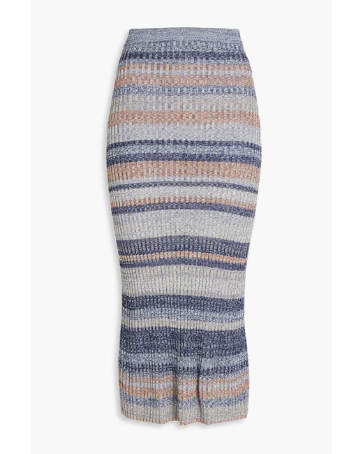 Zimmermann Gray Striped Ribbed-knit Midi Skirt