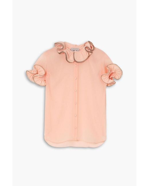 Coperni Pink Zip-Embellished Ruffled Chiffon Blouse