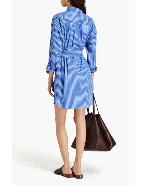 Theory Blue Striped Cotton-poplin Mini Shirt Dress