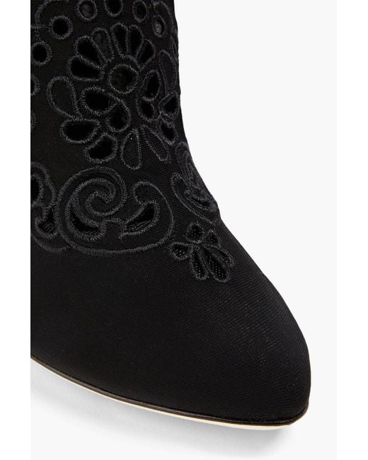 Dolce & Gabbana Black Broderie Anglaise-trimmed Stretch-mesh Ankle Boots