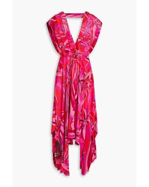 Farm Rio Pink Cutout Printed Satin Midi Dress