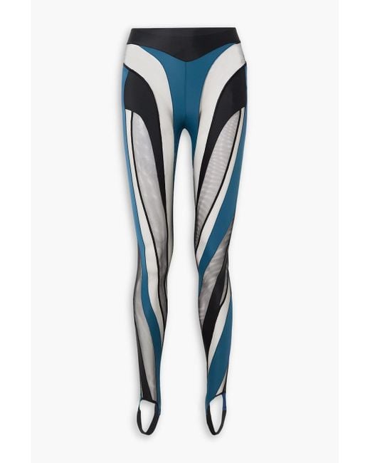 Mugler Blue Spiral Stretch-jersey And Tulle Stirrup leggings