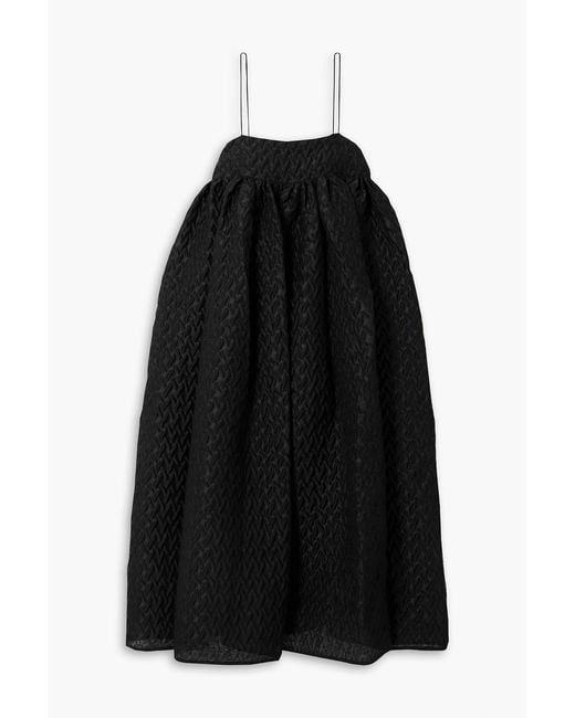 CECILIE BAHNSEN Black Edition Beth Linen-blend Cloqué Midi Dress