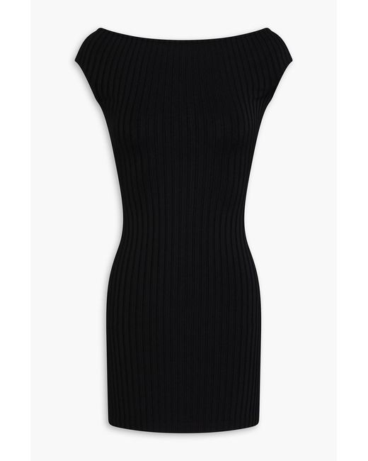 AMI Black Ribbed Jersey Mini Dress