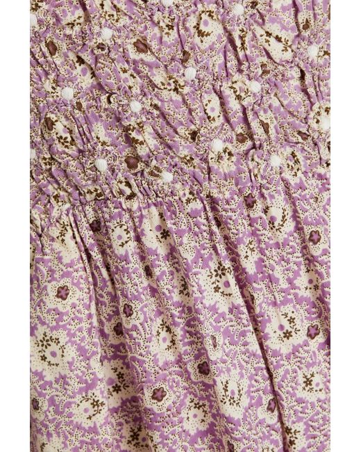 Sea Pink Shirred Floral-print Cotton Midi Dress