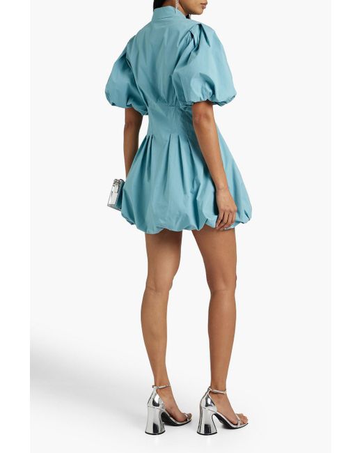 Jonathan Simkhai Blue Cleo Pleated Cotton-blend Poplin Mini Shirt Dress
