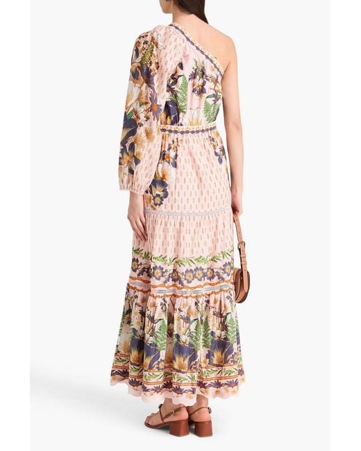 Farm Rio Pink One-Sleeve Floral-Print Cotton Maxi Dress