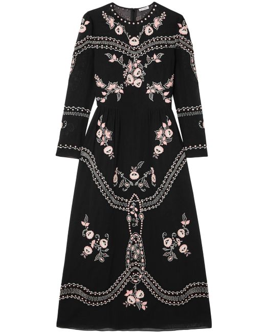 Vilshenko Woman Darcel Embroidered Cotton Midi Dress Black