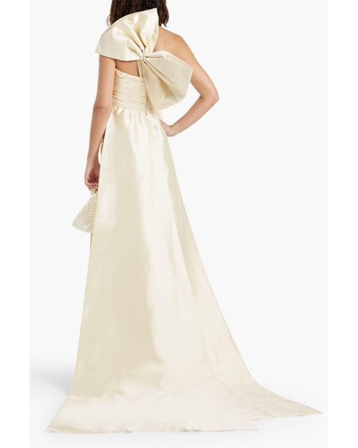 Rachel Gilbert Natural One-shoulder Bow-detailed Wool And Silk-blend Mikado Gown