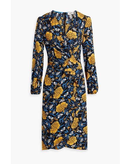 Diane von Furstenberg Yellow Thanatos Wrap-effect Floral-print Crepe Midi Dress