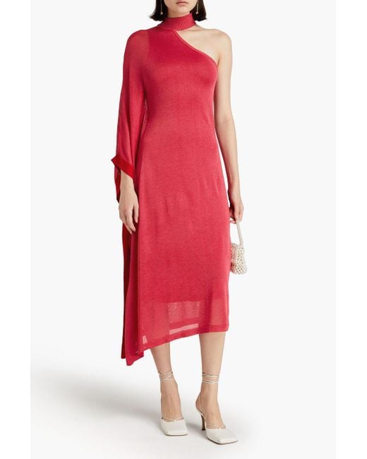Cult Gaia Red Nami One-shoulder Metallic Knitted Midi Dress