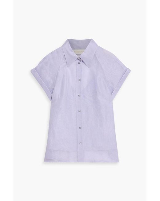 Zimmermann Purple Crystal-Embellished Linen And Silk-Blend Gauze Shirt