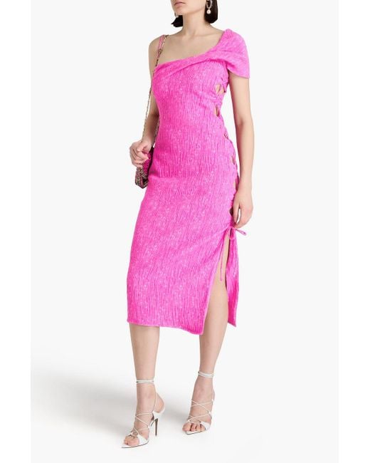 Stine Goya Pink Sgannete One-Shoulder Cotton-Blend Jacquard Midi Dress