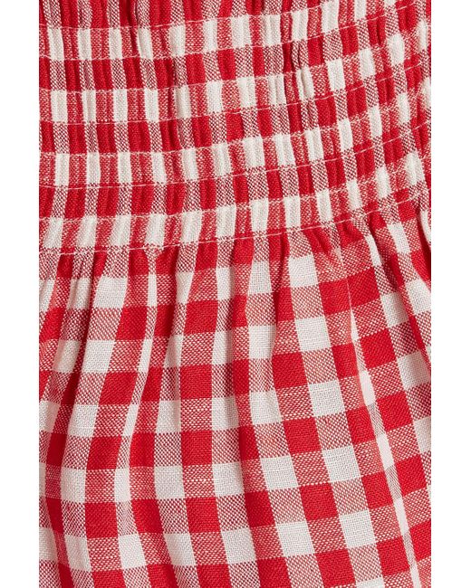 Sleeper Red Atlanta Off-the-shoulder Shir Gingham Linen-blend Midi Dress