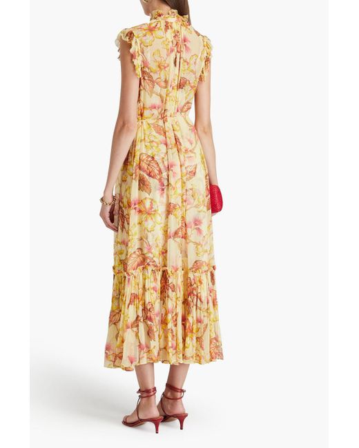 Zimmermann Metallic Ruffled Floral-print Crepon Midi Dress