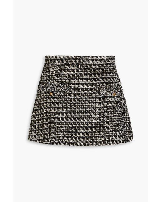 Valentino Garavani Black Embellished Metallic Wool-blend Bouclé-tweed Shorts