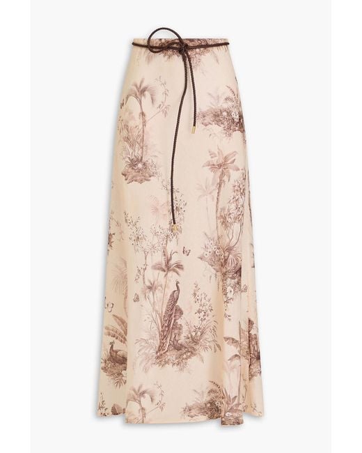 Zimmermann Natural Floral-Print Linen Maxi Skirt
