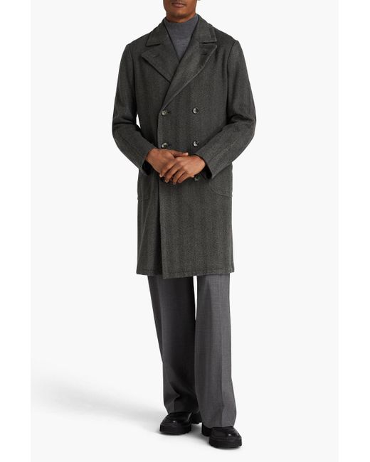 Boglioli Gray Double-breasted Herringbone Wool And Cashmere-blend Coat for men