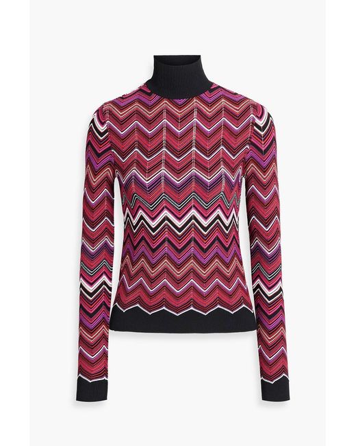 Missoni Red Crochet-knit Turtleneck Sweater